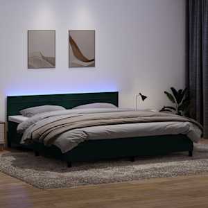 Box spring postel s matrací a LED tmavě zelená 200x210 cm samet - obrázek 1