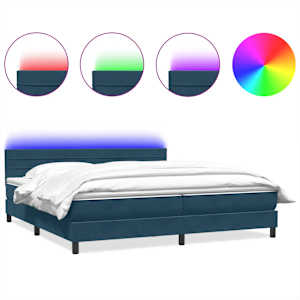 Box spring postel s matrací a LED tmavě modrá 200x210 cm samet - obrázek 2
