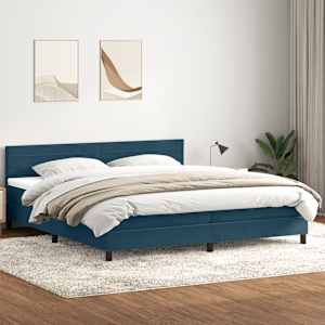 Box spring postel s matrací a LED tmavě modrá 200x210 cm samet - obrázek 4