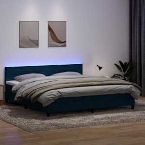 Box spring postel s matrací a LED tmavě modrá 200x210 cm samet - obrázek 1