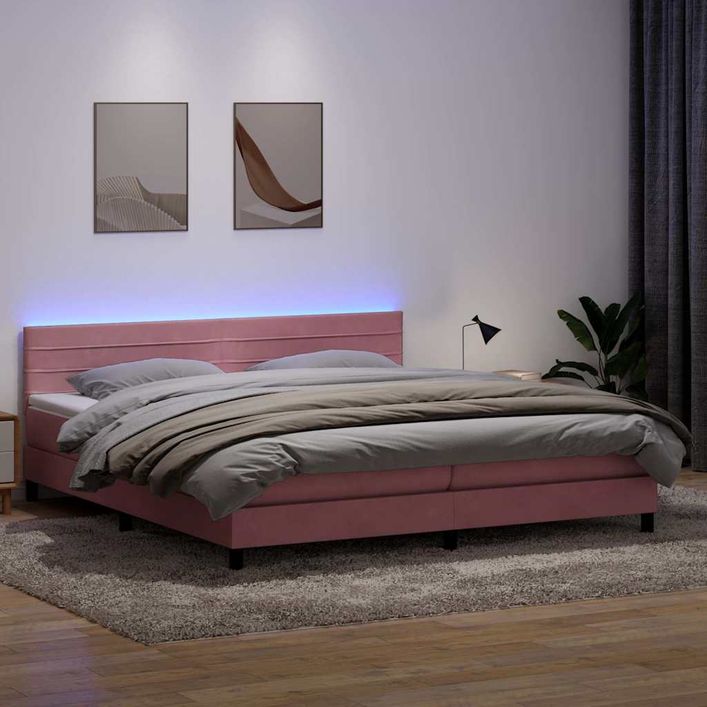 vidaXL Pat box spring cu saltea, roz, 200x210 cm, catifea