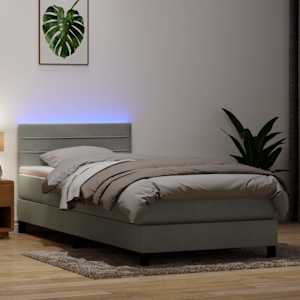 Box spring postelja z vzmetnico LED svetlo siva 80x220 cm žamet