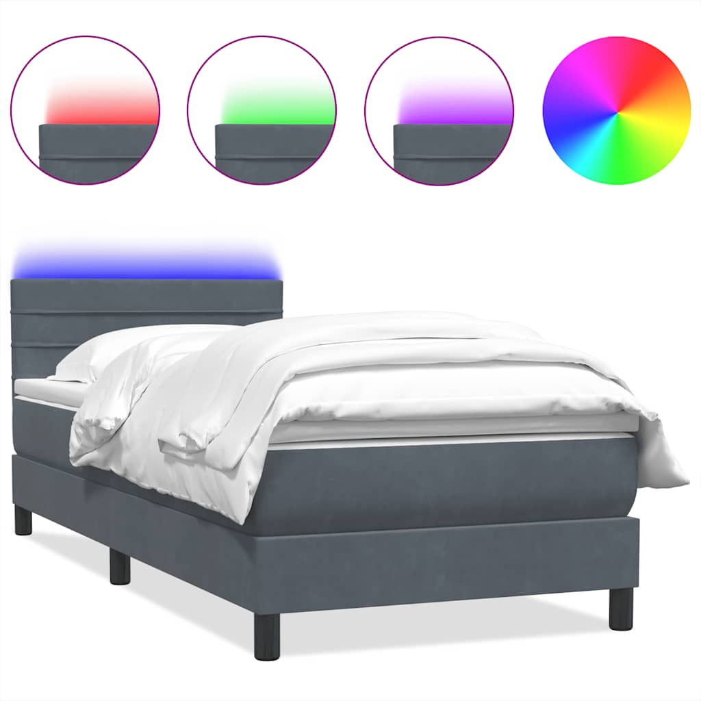 vidaXL Box spring postel s matrací a LED tmavě šedá 80x220 cm samet