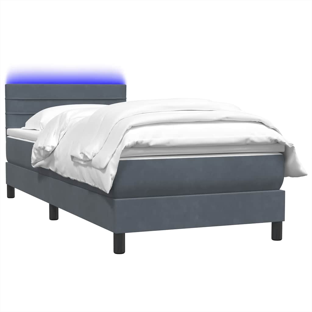 Thumbnail - vidaXL Boxspringbett mit Matratze & LED Dunkelgrau 80x220 cm Samt