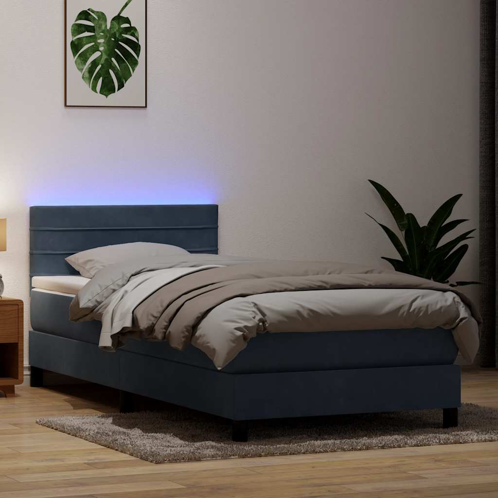 vidaXL Pat cu arcuri cu saltea și LED, gri închis, 80x220 cm, catifea