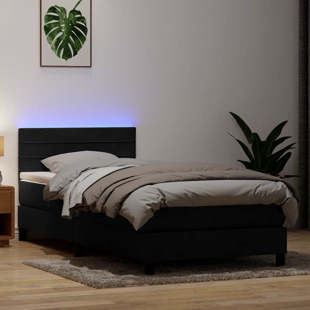 vidaXL Pat cu arcuri cu saltea și LED, negru, 80x220 cm, catifea