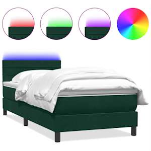 Box spring postel s matrací a LED tmavě zelená 80x220 cm samet - obrázek 2