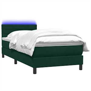 Box spring postel s matrací a LED tmavě zelená 80x220 cm samet - obrázek 3