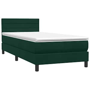 Box spring postel s matrací a LED tmavě zelená 80x220 cm samet - obrázek 5