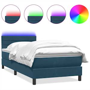Box spring postel s matrací a LED tmavě modrá 80x220 cm samet - obrázek 2