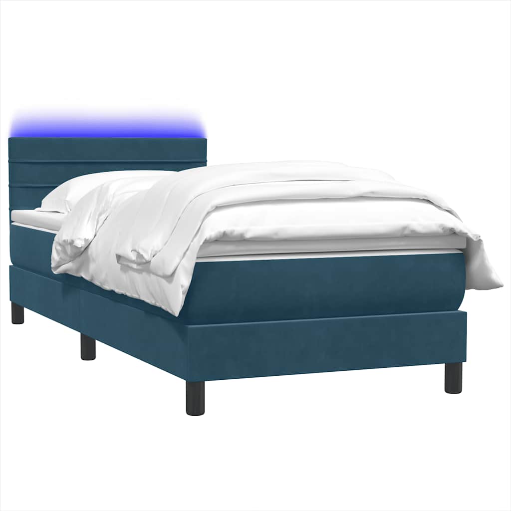Thumbnail - vidaXL Boxspringbett mit Matratze & LED Dunkelblau 80x220 cm Samt