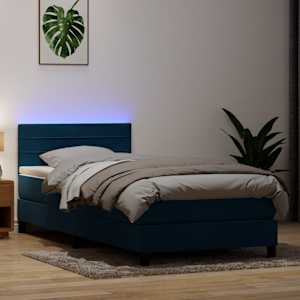 Box spring postel s matrací a LED tmavě modrá 80x220 cm samet - obrázek 1