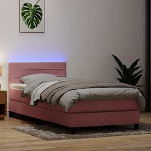 Box spring postel s matrací a LED růžová 80x220 cm samet - obrázek 1