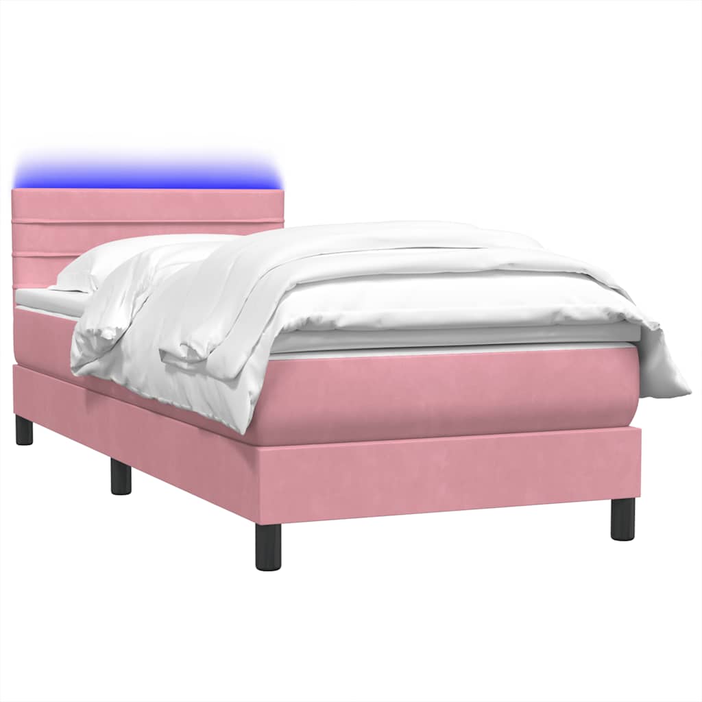Thumbnail - vidaXL Boxspringbett mit Matratze & LED Rosa 90x220 cm Samt