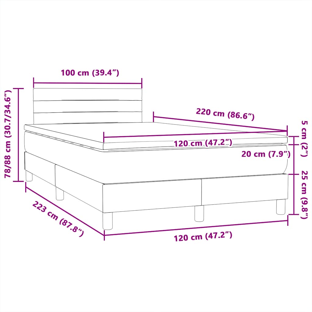 Box spring postel s matrací a LED tmavě šedá 120x220 cm samet - obrázek 16