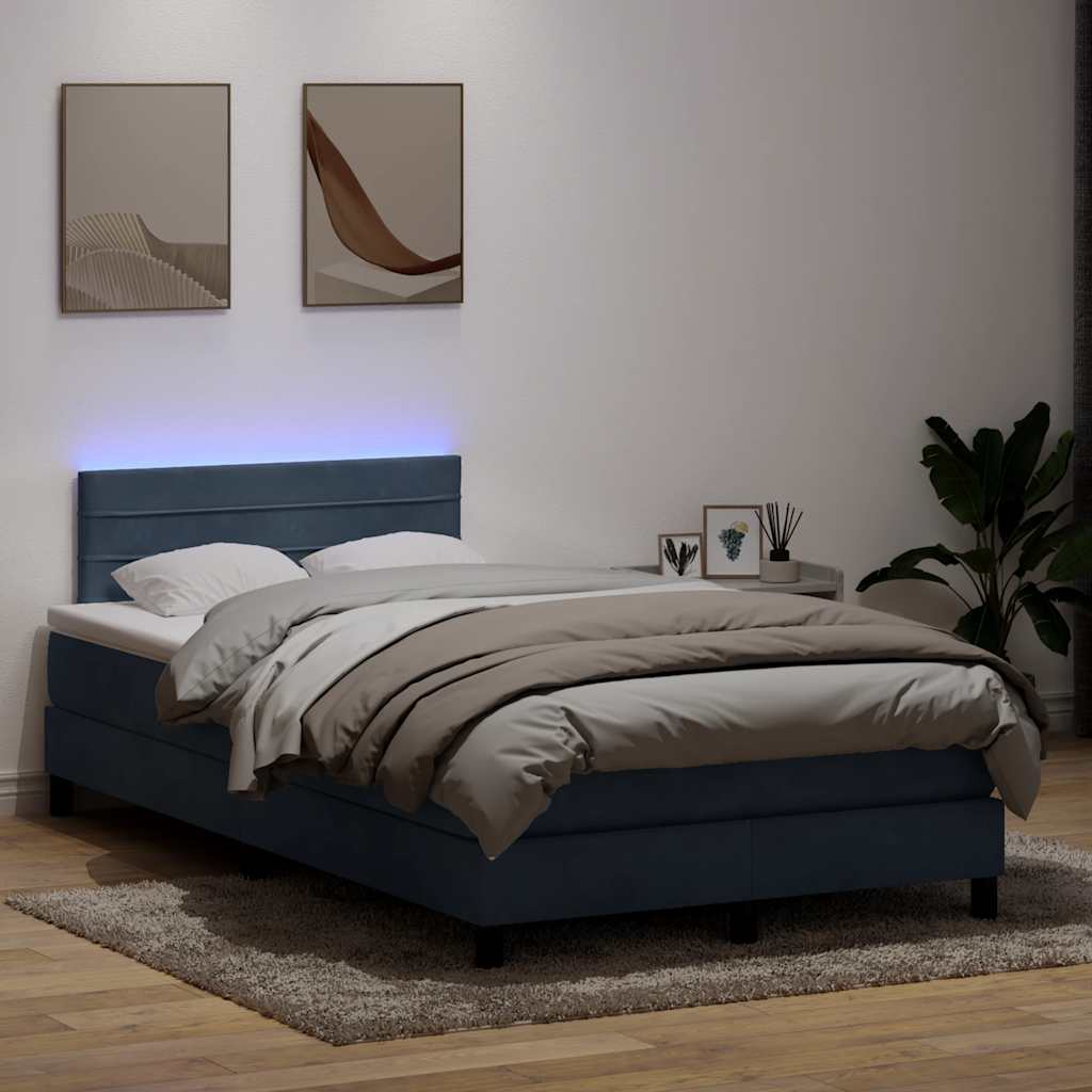 vidaXL Pat cu arcuri cu saltea și LED, gri închis, 120x220 cm, catifea