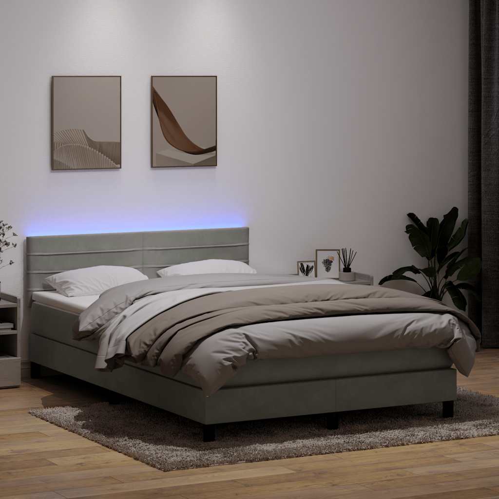 vidaXL Pat box spring cu saltea, gri deschis, 140x220 cm, catifea