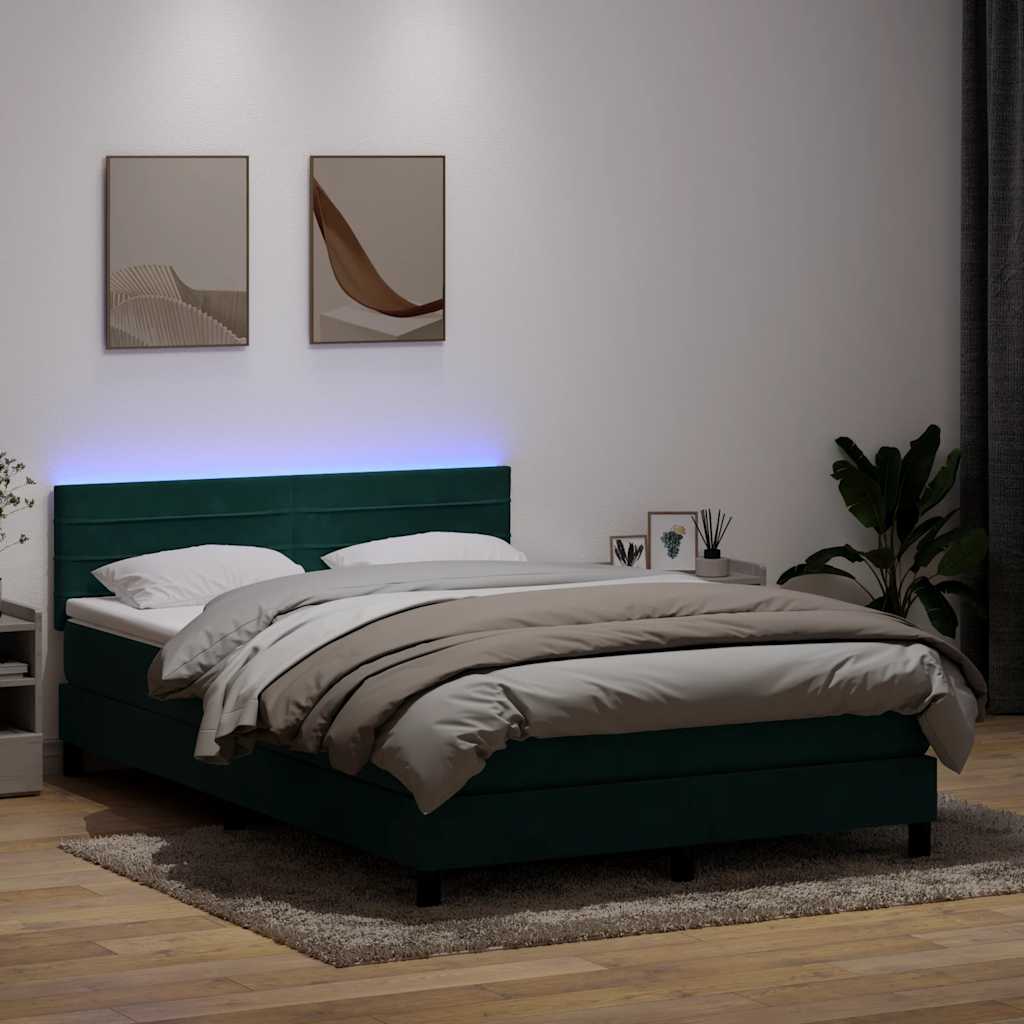 vidaXL Pat box spring cu saltea, verde închis, 140x220 cm, catifea