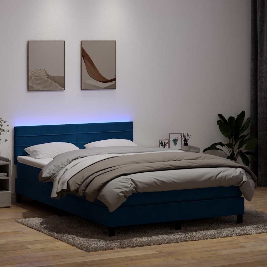 vidaXL Pat box spring cu saltea, albastru închis, 140x220 cm, catifea