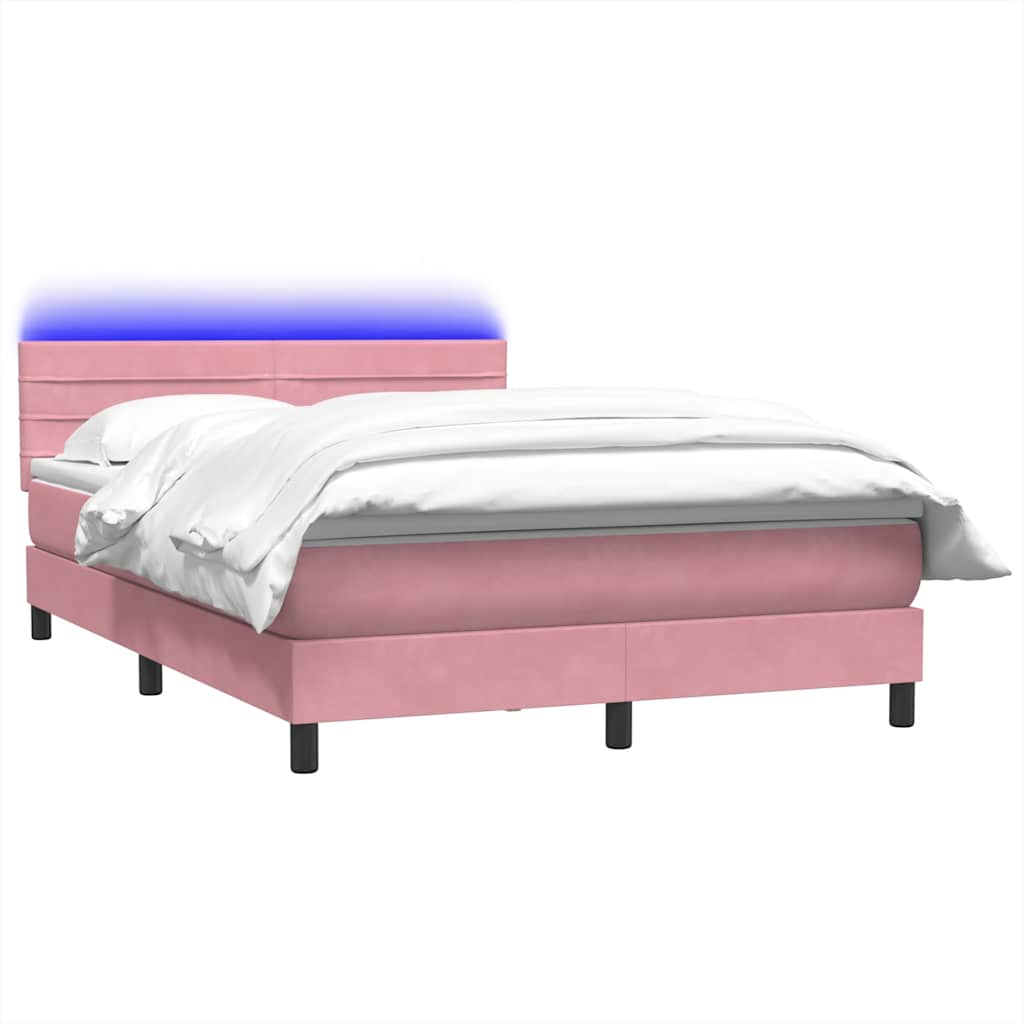 Thumbnail - vidaXL Boxspringbett mit Matratze & LED Rosa 140x220 cm Samt