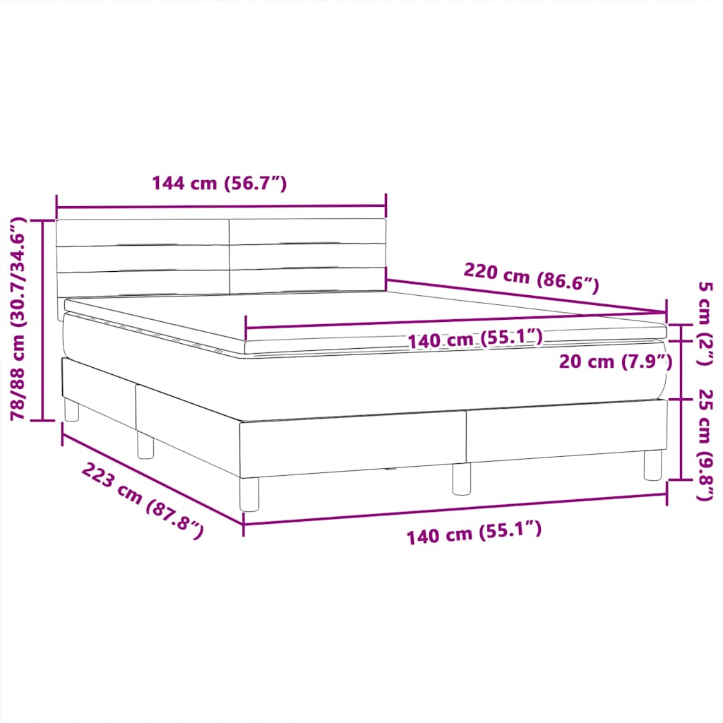 Box spring postel s matrací a LED růžová 140x220 cm samet - obrázek 16