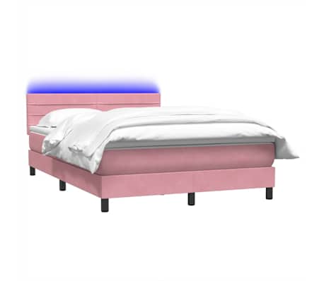 vidaXL Cama box spring con colch&oacute;n y LED terciopelo rosa 140x220 cm