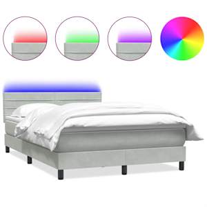 Box spring postel s matrací a LED světle šedá 160x220 cm samet - obrázek 2