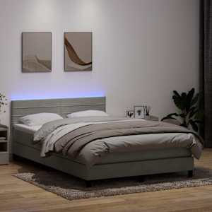 Box spring postel s matrací a LED světle šedá 160x220 cm samet - obrázek 1