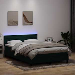 Box spring postel s matrací a LED tmavě zelená 160x220 cm samet - obrázek 1