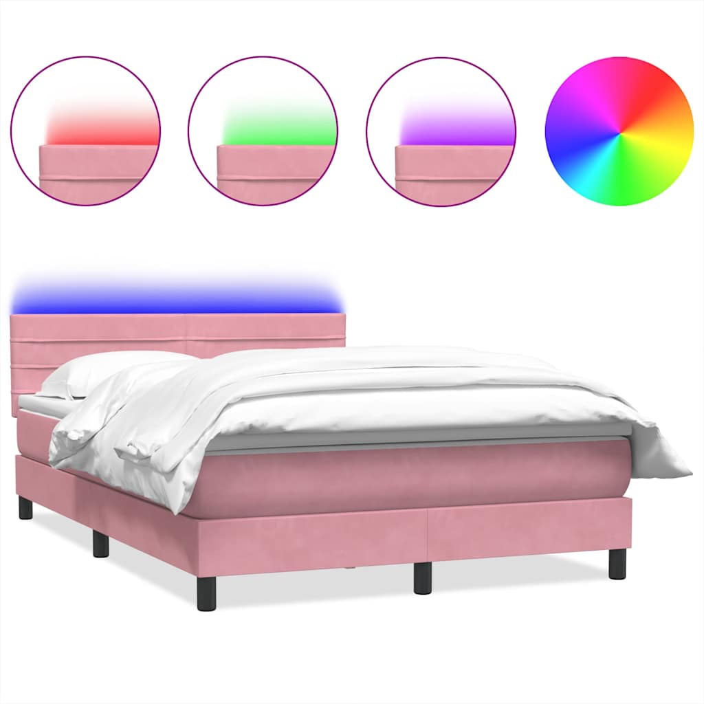 vidaXL Box spring postel s matrací a LED růžová 160x220 cm samet