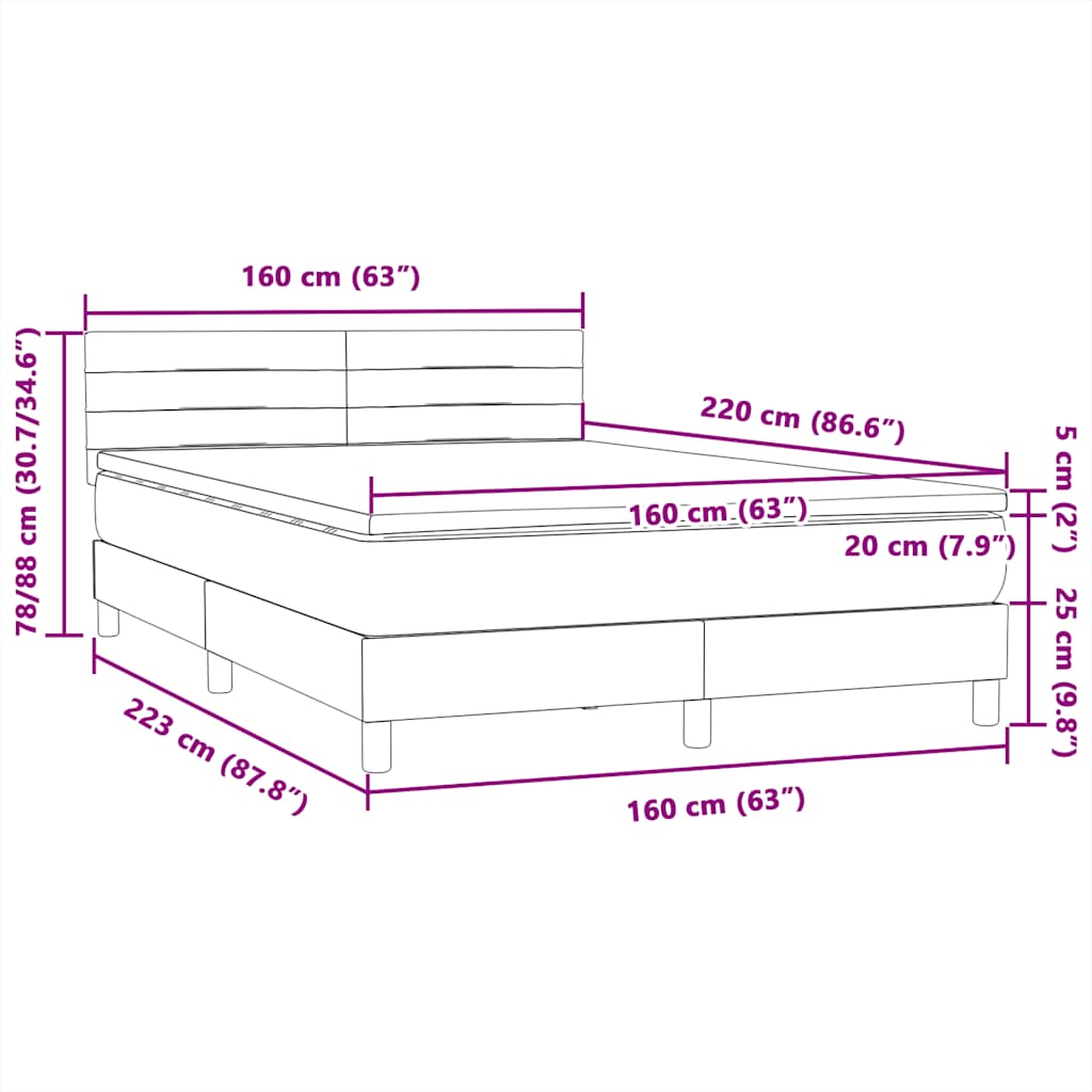 Box spring postel s matrací a LED růžová 160x220 cm samet - obrázek 16