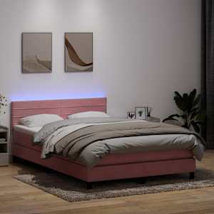 Box spring postelja z vzmetnico LED roza 160x220 cm žamet