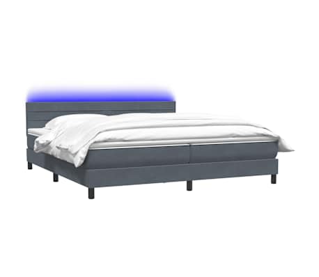 vidaXL Pat cu arcuri cu saltea și LED, gri &icirc;nchis, 180x220 cm, catifea