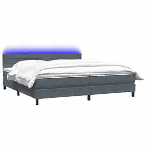 vidaXL Pat cu arcuri cu saltea și LED, gri &icirc;nchis, 180x220 cm, catifea