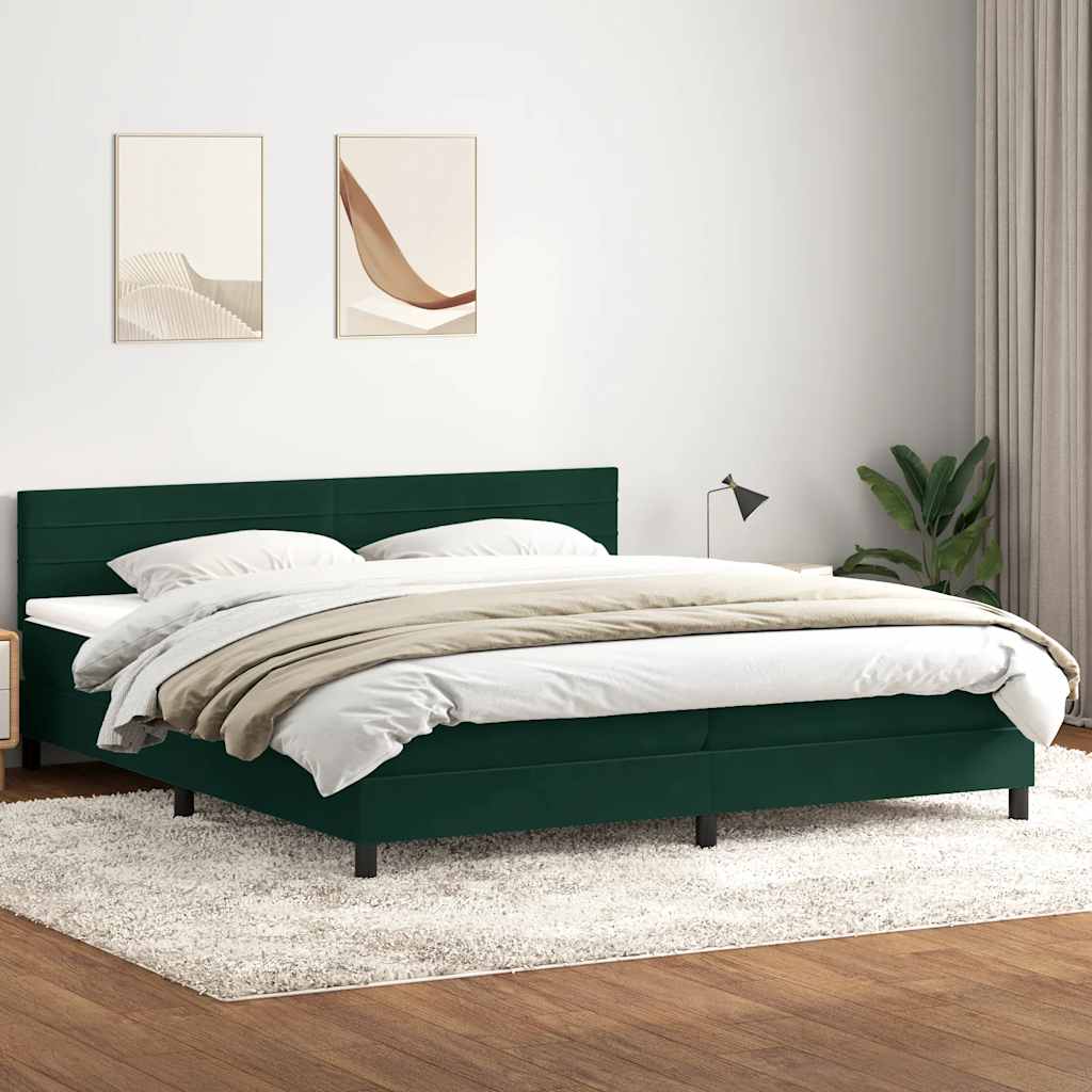 Box spring postel s matrací a LED tmavě zelená 180x220 cm samet - obrázek 4