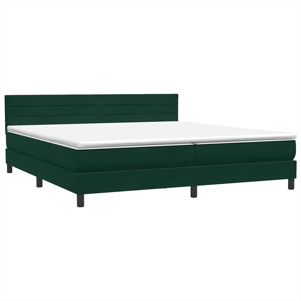 Box spring postel s matrací a LED tmavě zelená 180x220 cm samet - obrázek 5