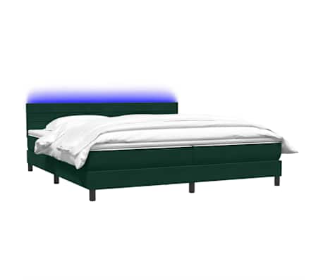 vidaXL Cama box spring c/ colch&atilde;o e LED 180x220 cm veludo verde-escuro