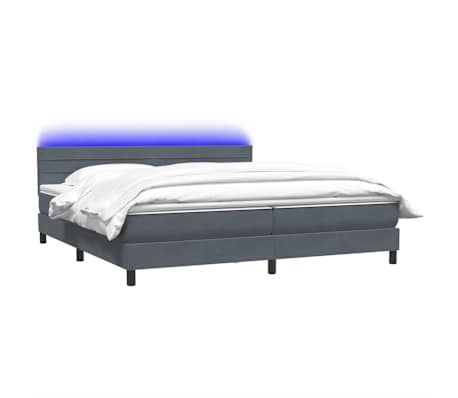 vidaXL Box spring postel s matrac&iacute; a LED tmavě &scaron;ed&aacute; 200x220 cm samet