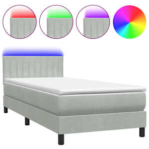 Box spring postel s matrací a LED světle šedá 80x210 cm samet - obrázek 2