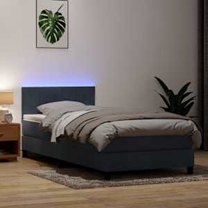 Box spring postel s matrací a LED tmavě šedá 80x210 cm samet - obrázek 1