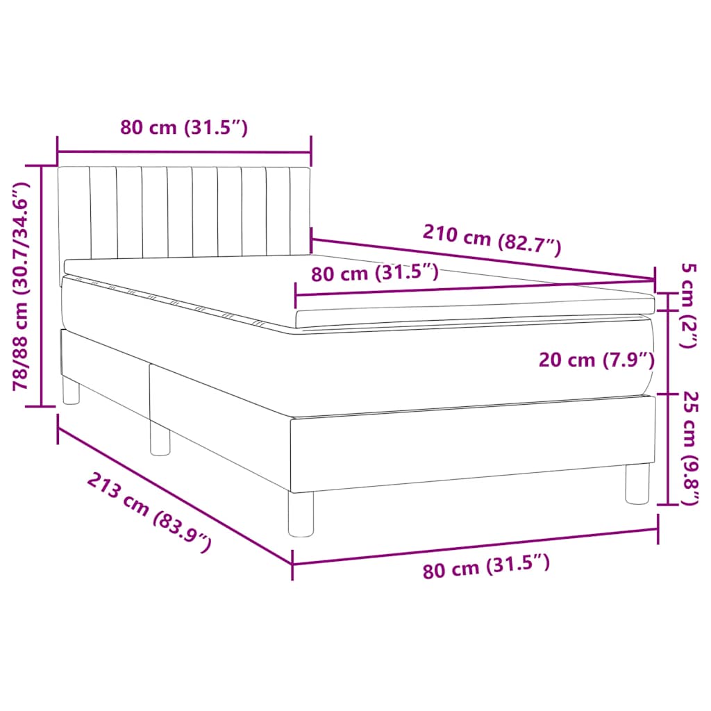 Box spring postel s matrací a LED tmavě modrá 80x210 cm samet - obrázek 16