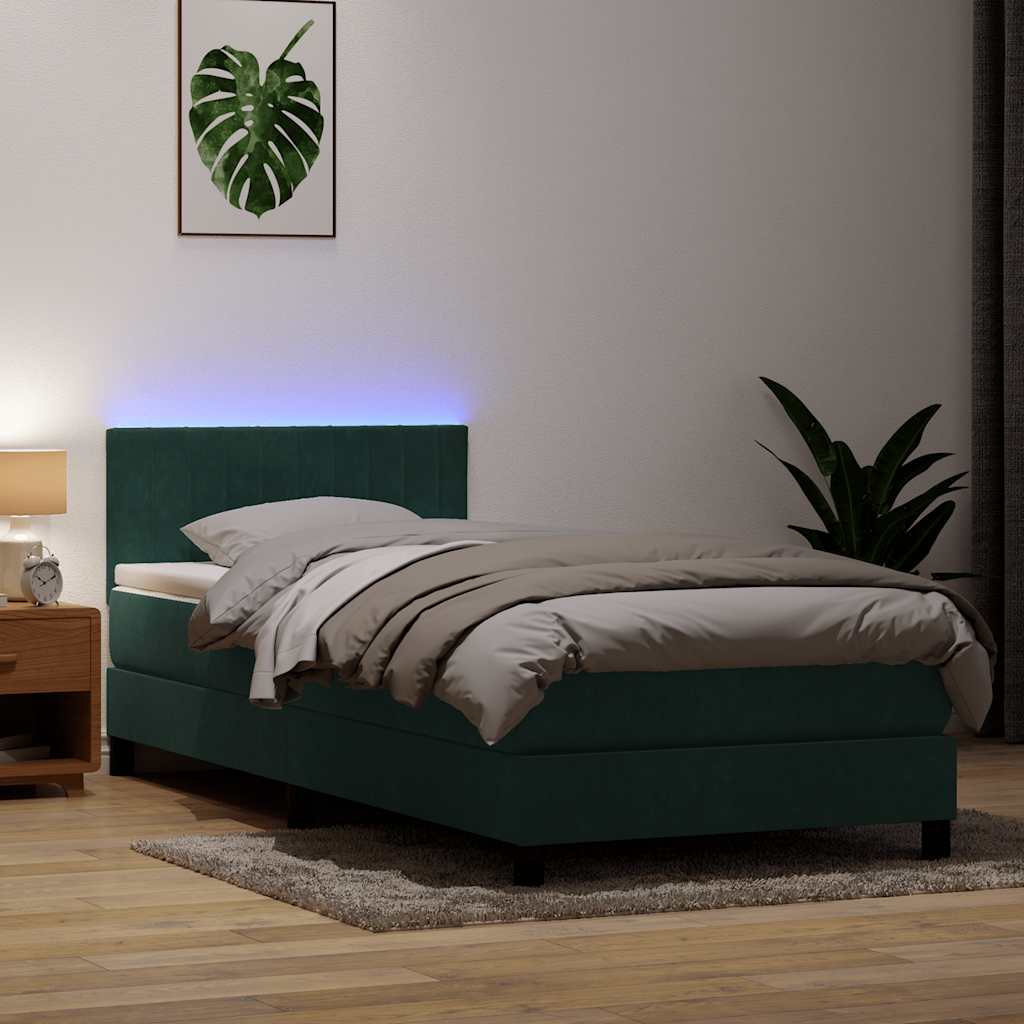 vidaXL Pat box spring cu saltea, verde închis, 90x210 cm, catifea