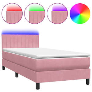 Box spring postel s matrací a LED růžová 90x210 cm samet - obrázek 2