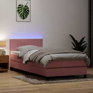Box spring postel s matrací a LED růžová 90x210 cm samet - obrázek 1