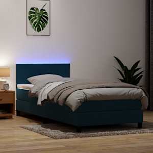 Box spring postel s matrací a LED tmavě modrá 100x210 cm samet - obrázek 1