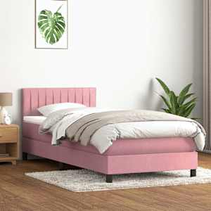 Box spring postel s matrací a LED růžová 100x210 cm samet - obrázek 4