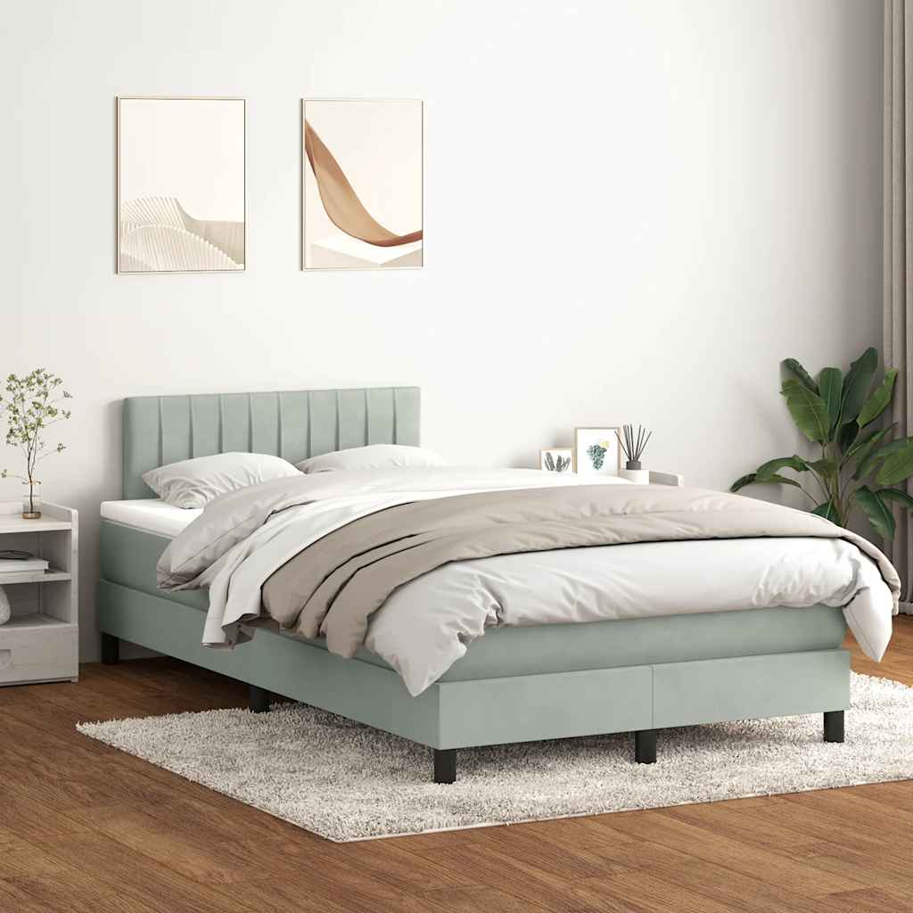 vidaXL Boxspringbett mit Matratze Hellgrau 120x210 cm Samt