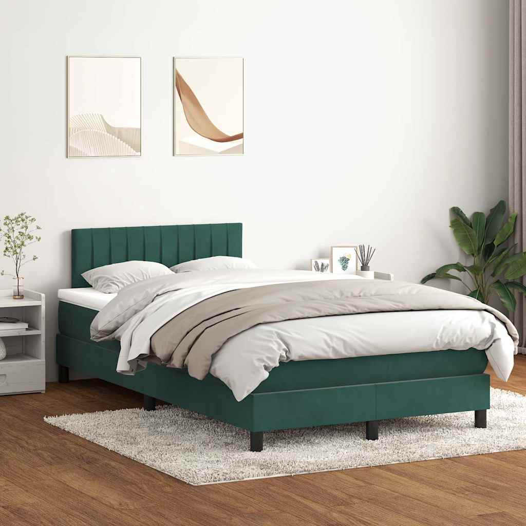 vidaXL Pat box spring cu saltea, verde închis, 120x210 cm, catifea