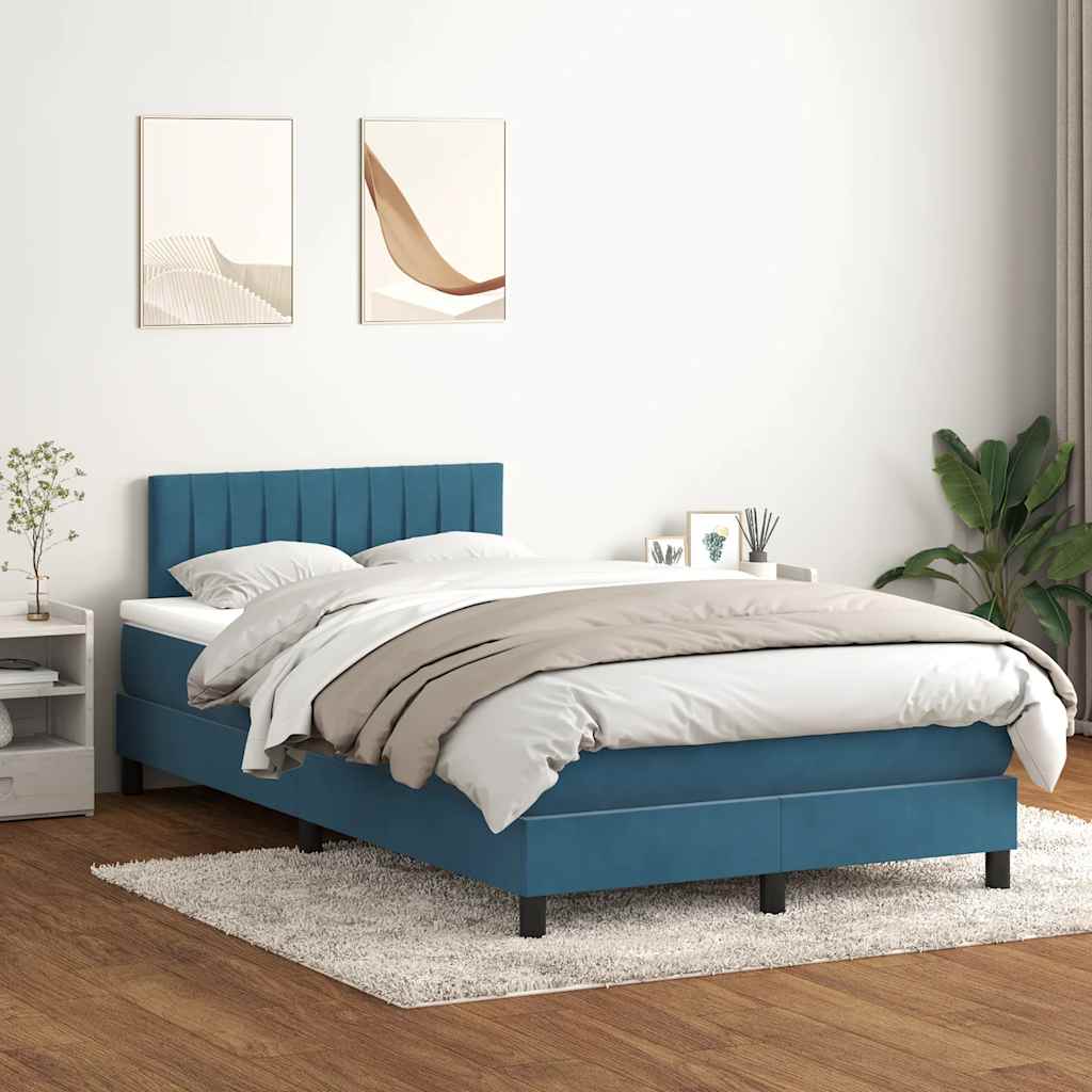 vidaXL Boxspringbett mit Matratze & LED Dunkelblau 120x210 cm Samt