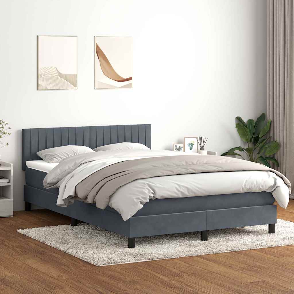 vidaXL Pat box spring cu saltea, gri închis, 140x210 cm, catifea